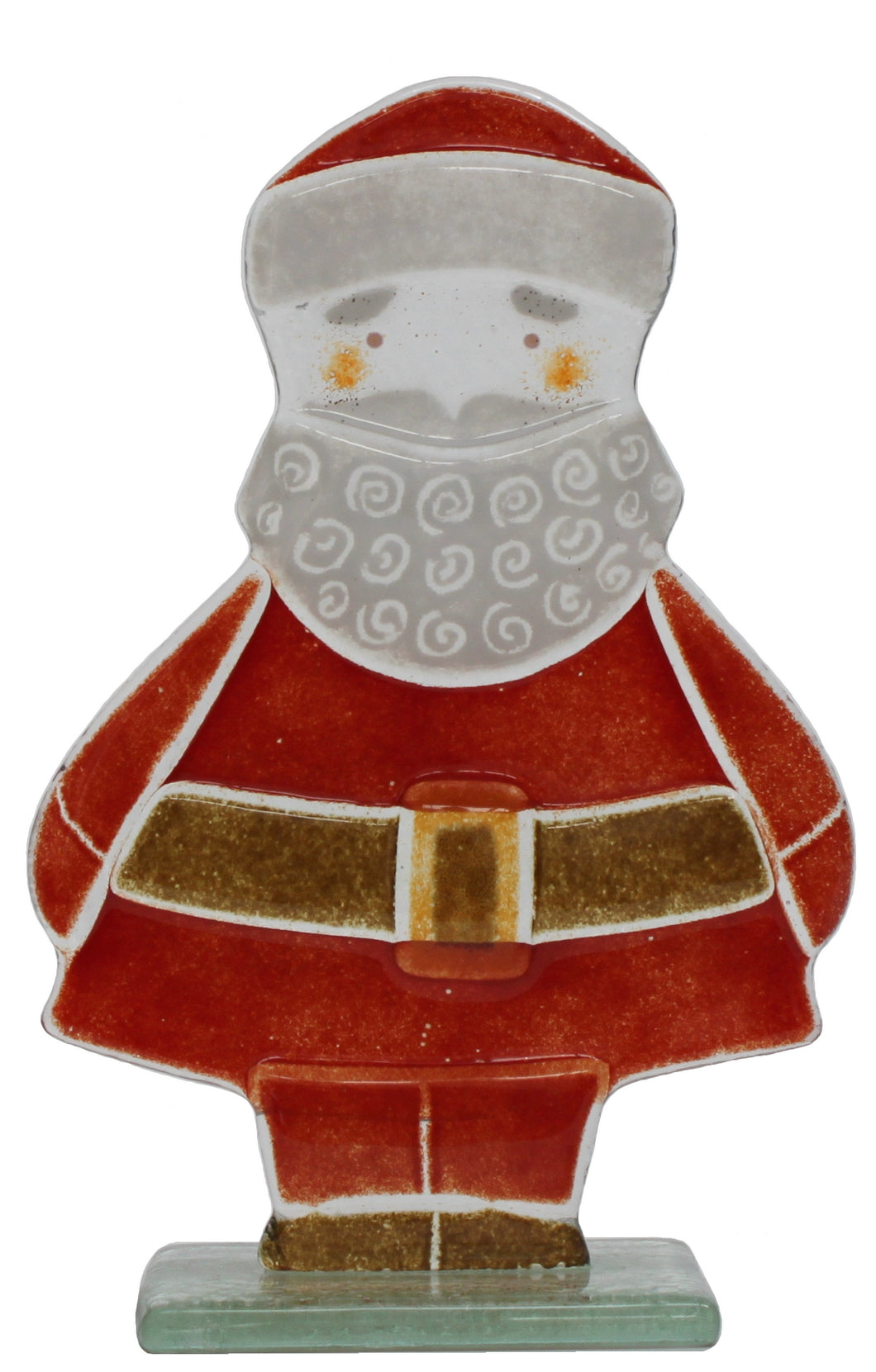 Decorative figure of a festive character in a red outfit with a white beard on a white background