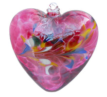 Load image into Gallery viewer, Large Handmade Amethyst Glass Friendship Heart with a splash of other colours.
