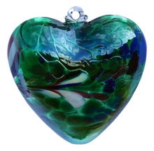 Load image into Gallery viewer, Large Handmade Green Glass Friendship Heart with a splash of other colours.
