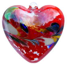 Load image into Gallery viewer, Large Handmade Red Glass Friendship Heart with a splash of other colours.
