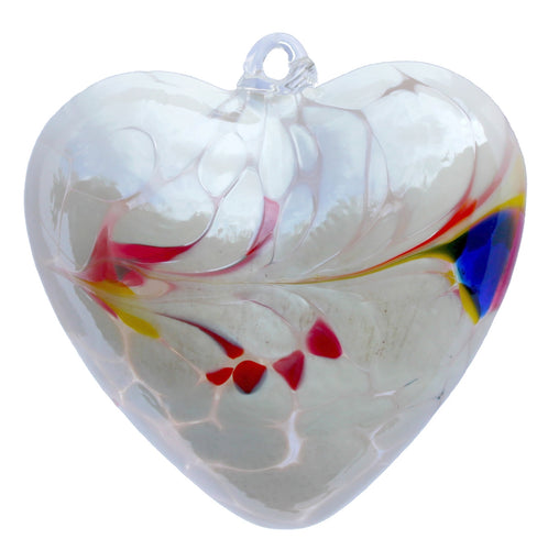 Large Handmade White Glass Friendship Heart with a splash of other colours.