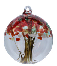 Load image into Gallery viewer, Crystal Glass Tree of Life Ball Autumn. Featuring White, Greens and Dark Red.
